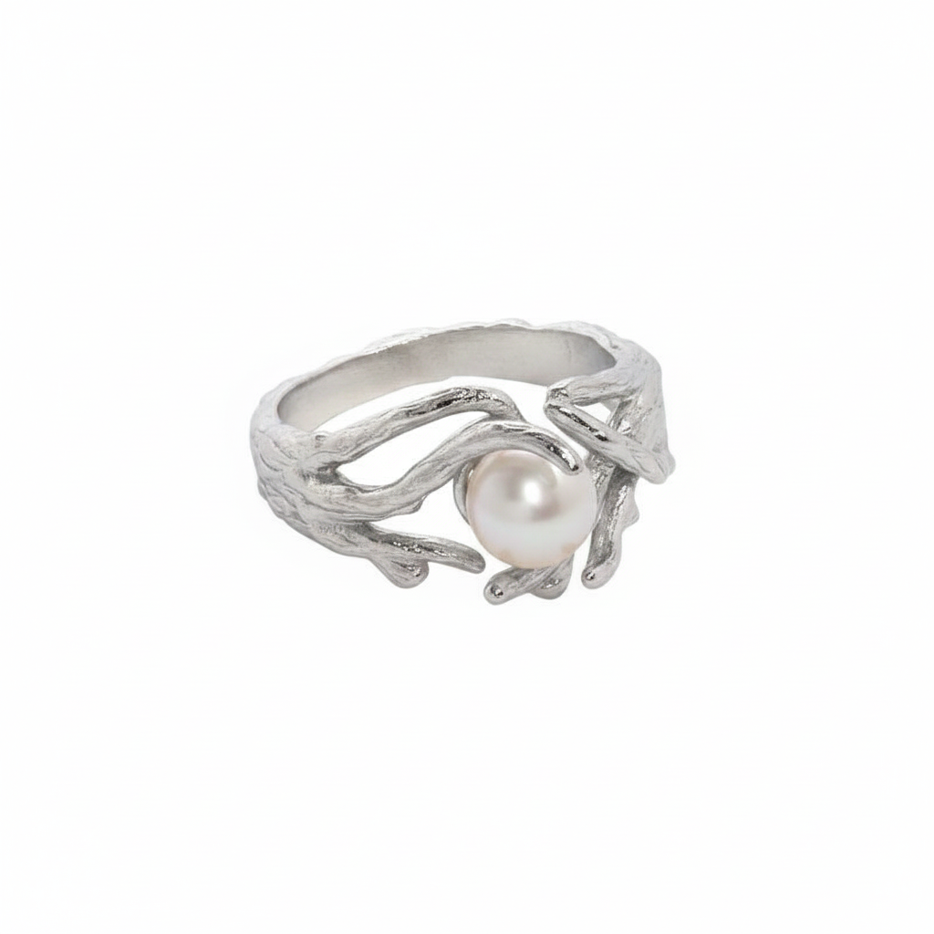 Bague Ajustable Corail Doucereux Écho - Argent Sterling 925
