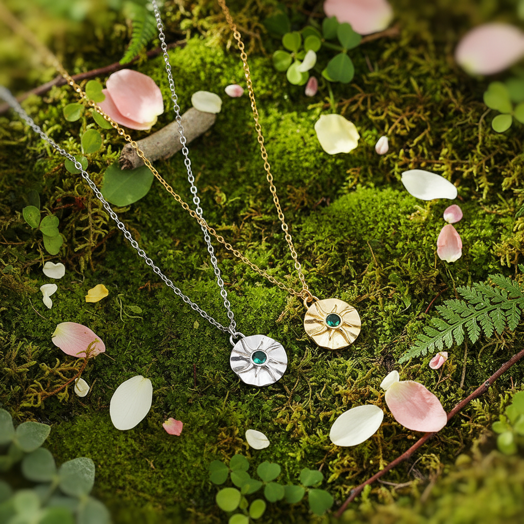 Collier Solaire Émeraude Héliora - Argent Sterling 925
