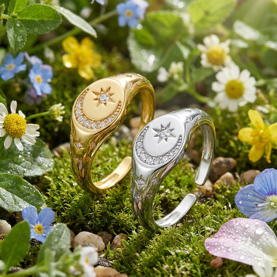 Bague Ajustable Croissant Lunaire Amel - Argent Sterling 925