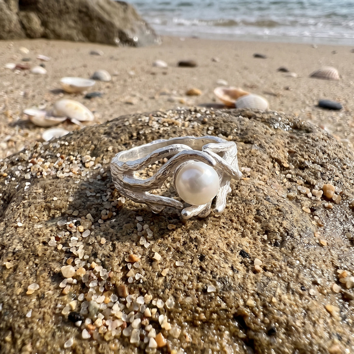 Bague Ajustable Corail Doucereux Écho - Argent Sterling 925