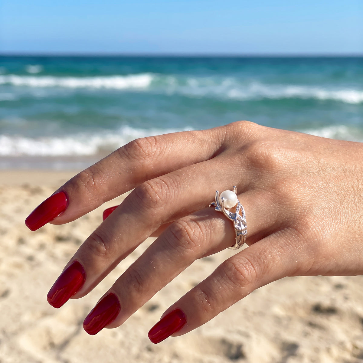 Bague Ajustable Corail Doucereux Écho - Argent Sterling 925