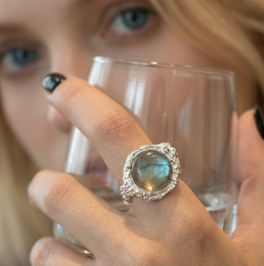 Bague Ajustable Labradorite Univers Radiant Solaria - Argent Sterling 925