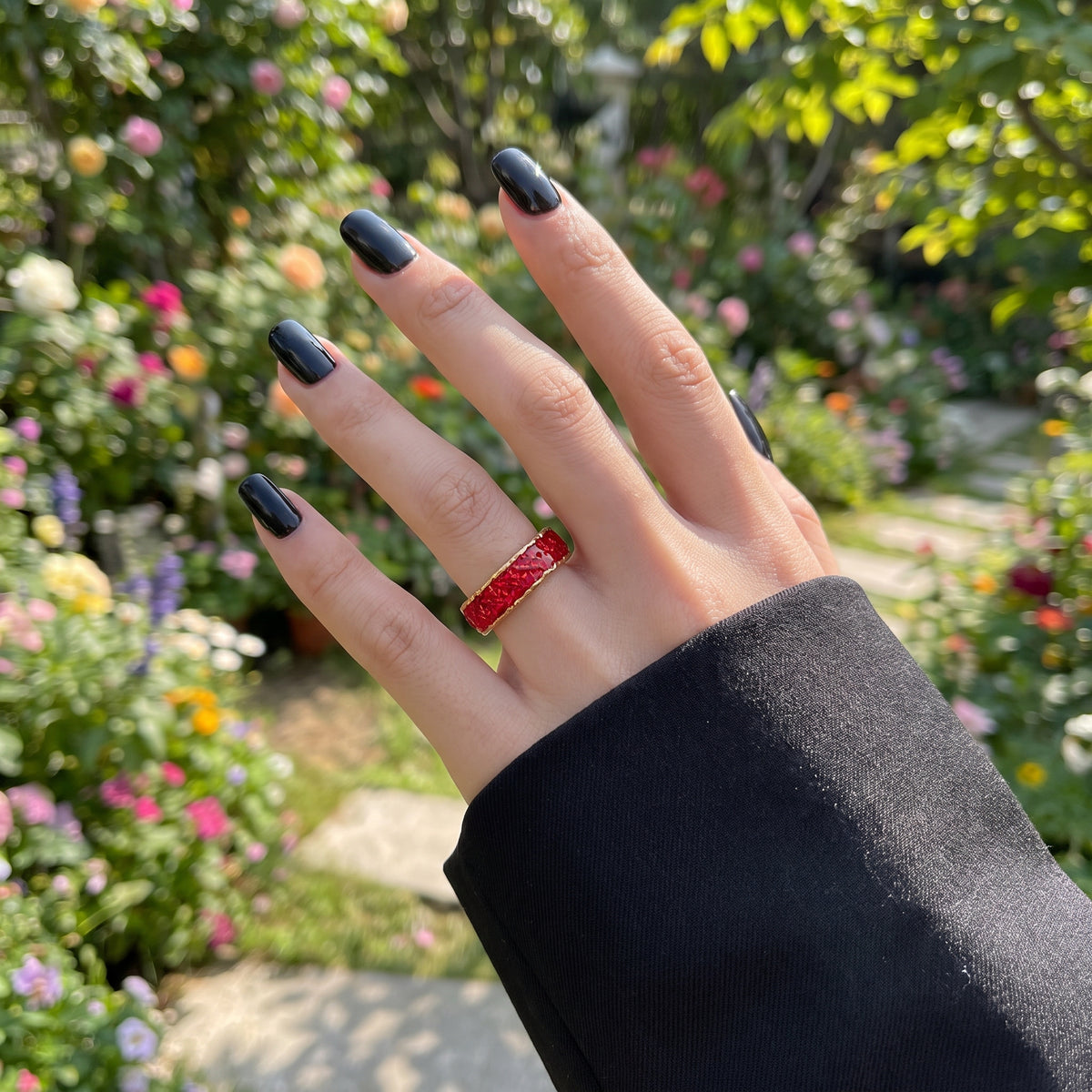 Bague Ajustable Vaguelettes Colorées Rubra - Argent Sterling 925