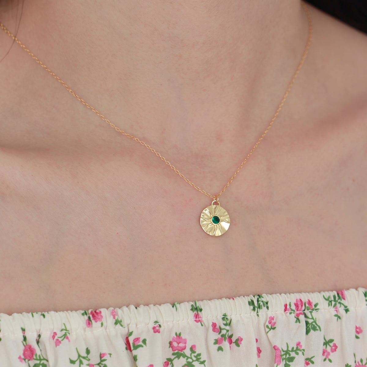Collier Solaire Émeraude Héliora - Argent Sterling 925